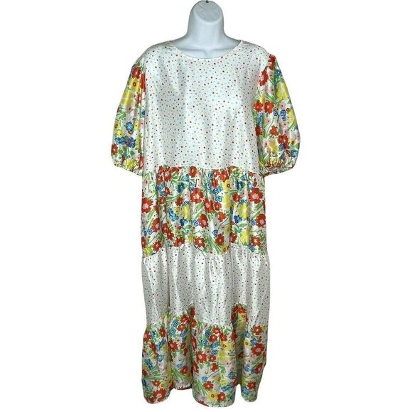 twisted Wunder Plus London Smock Midi dress 16 Mixed Patchwork Floral Dots - Picture 4 of 11